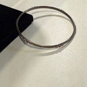 Vintage Bangle Bracelet‎ Silver Tone with Red and Gold Tone Crystal Accents